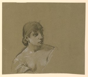 Portret van een jonge vrouw door Elihu Vedder
