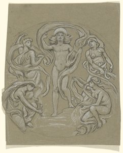 Studie voor Midden Cirkel van Huntington Plafond: Apollo en Begeleiders door Elihu Vedder