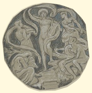Studie voor het midden van het plafond van Huntington; Apollo en begeleiders door Elihu Vedder