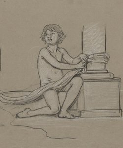 Studie voor Jonge Jongen Hurkend Naast Kolom door Elihu Vedder