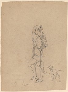 Studie van jager met honden door Elihu Vedder