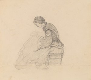 Studie van een lezend meisje, ca. 1858 door Elihu Vedder