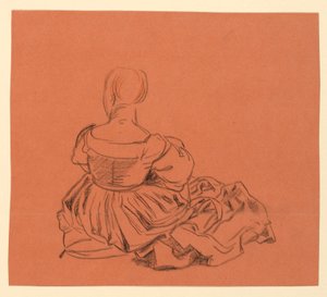 Studie van een zittende vrouw in kostuum door Elihu Vedder
