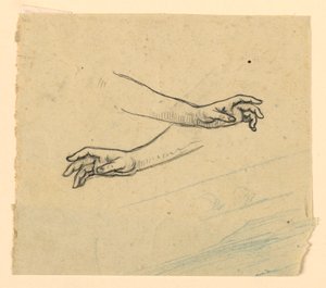 Studie van twee handen die reiken door Elihu Vedder