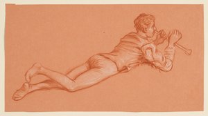 studie van een mannelijke gekostumeerde figuur door Elihu Vedder