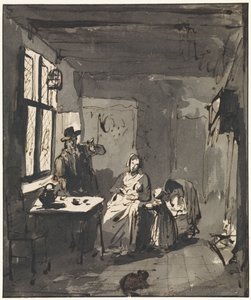 Interieur met familietafereel door Elisabeth Alida Haanen