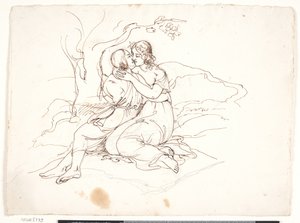 Een Jong Paar in Omhelzing in een Landschap door Elisabeth Jerichau Baumann