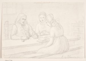Studietekening voor "Huisandacht" door Elisabeth Jerichau Baumann