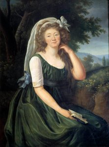 Portret van Jeanne Becu, Gravin du Barry (1743-1793), courtisane en minnares van Lodewijk XV, in Louveciennes op 46-jarige leeftijd. Schilderij door Marie Elisabeth Louise Vigee Le Brun. September 1789
