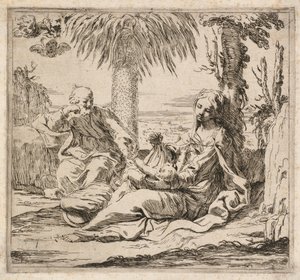 Rust tijdens de vlucht naar Egypte door Elisabetta Sirani