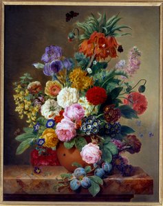 Bloemen op een marmeren tafel door Elise Bruyere
