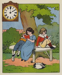 Leestijd (kleur litho) door Elise H. Stewart