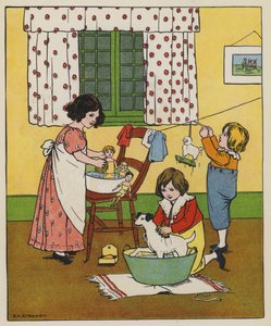 Zaterdag, Wastijd (gekleurde litho)