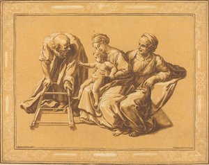 De Heilige Familie door Elisha Kirkall, after Giulio Romano