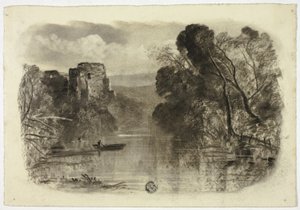 Rivier met Kasteelruïne en Boot I door Elizabeth Murray