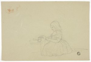 Jong Meisje Schenkt Thee en Profielschets (recto), en Schets van Italiaanse Stadstraat (verso) door Elizabeth Murray