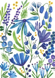 Blauwe bloemen, 2018 (aquarel) door Elizabeth Rider