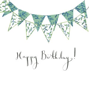 Happy Birthday Bunting, 2018 (aquarel en collage) door Elizabeth Rider