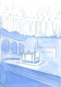 Allen die oprecht bidden tijdens het Heilig Offer van de Mis, bidden door Christus en met de Heiligen van de Hemel door Elizabeth Wang