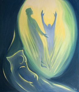 Op het moment van de dood wordt de ziel die in Christus sterft met Hem meegevoerd en naar de Vader gebracht