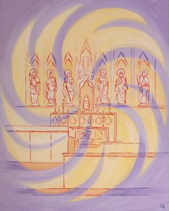Voor het tabernakel zijn we in de Aanwezigheid van de levende God, wiens Drie-eenheidsglorie de Kerk vult door Elizabeth Wang