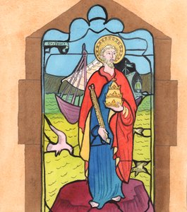 Christus deed me denken aan het beeld van St. Petrus in mijn plaatselijke kerk, met de woorden, 2005 (aquarel op papier) door Elizabeth Wang