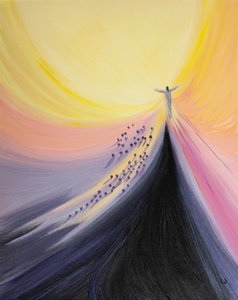 Christus komt uit het hart van de Vader en trekt ons terug in de Goddelijke omhelzing. door Elizabeth Wang