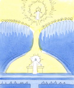 Christus is aanwezig in het tabernakel, klaar om degenen te begroeten die ervoor hebben gekozen dicht bij Hem te zijn. door Elizabeth Wang