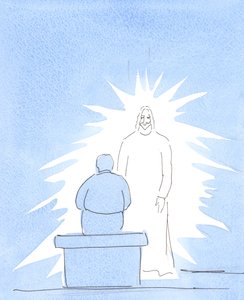 Christus is lichamelijk aanwezig in de hemel - die heel dicht bij ons is. We staan in contact met de hemel in ons gebed.