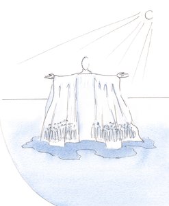 Christus beschermt en handelt voor allen die zich onder Zijn gewaden hebben verscholen; Hij is als een tent of tabernakel in de woestijn van het leven. door Elizabeth Wang