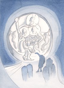 Christus verwelkomt de berouwvolle en gewillige ziel in het hart van de Heilige Drie-eenheid. "Zij die zich in Hem verbergen zullen niet veroordeeld worden" (Ps 33) door Elizabeth Wang