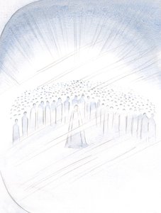 Ik zag de heiligen dringen, als het ware, om ons te helpen, met de Maagd Maria in hun midden, 2000 door Elizabeth Wang