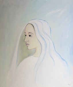 In de hemel deelt de Maagd Maria de zorg van haar zoon voor alles wat er op aarde gebeurt door Elizabeth Wang