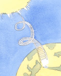 Het is alsof er een lange spiraalvormige ladder van de hemel naar de aarde reikt
