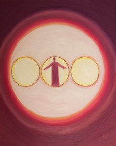 De Heilige Drie-eenheid kan worden gezien als een drievoudig licht met Christus de God-mens in het midden door Elizabeth Wang