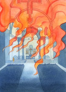 De kerk of kathedraal waarin katholieken bidden rust in Gods zorg door Elizabeth Wang