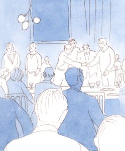 De gelukkige groep vrienden op het feest gaf vreugde aan God door hun gebed voor de maaltijd, hun trouw aan het huwelijk en aan vriendschap, hun liefde voor Gods gaven van lachen, eten, drinken en muziek