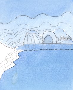 De ziel vol van Gods genade werd voorgesteld door een zacht glooiend strand, gewassen door de warme zee.