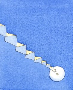 We imiteren Christus, die pijnlijk een trap naar Pilatus beklom, terwijl we een heilige trap van de aarde naar de hemel beklimmen, proberend door Gods genade tot het einde toe vertrouwend en trouw te blijven. door Elizabeth Wang