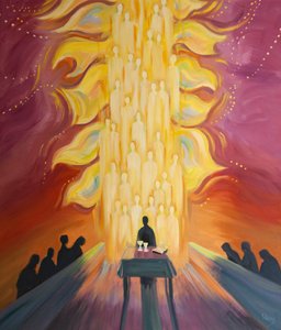 We voegen ons bij de Engelen tijdens de mis, die onze aanbidding echoën, alsof ze heldere vlaggen van vreugde zwaaien, terwijl we de glorieuze Opstanding van Christus vieren.