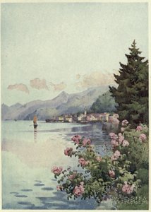 Bellagio vanuit de Villa Melzi, Lago di Como, Illustratie uit 