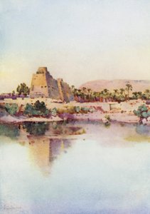 De Pylon van Hatshepset bij Karnak, vanaf het Heilige Meer