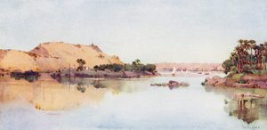 Het eiland van de Sirdar en het graf van de Arabische Sheikh vanaf Elephantine
