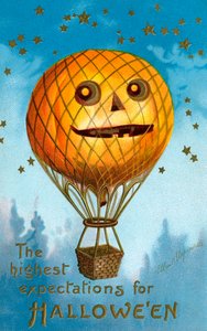 Een Halloween-pompoen heteluchtballon