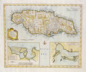 Kaart van het Eiland Jamaica, verdeeld in zijn Belangrijkste Parochies ca. 1760 door Emanuel Bowen