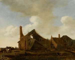 Landschap met een vervallen huisje