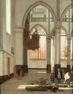 Grafdelvers in het westen van de Oude Kerk, Amsterdam door Emanuel de Witte
