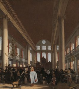 Interieur van de Portugese Synagoge in Amsterdam door Emanuel de Witte