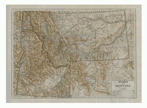 Kaart van Idaho en Montana, VS, c1910s