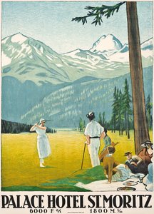 Poster die het Palace Hotel in St. Moritz adverteert